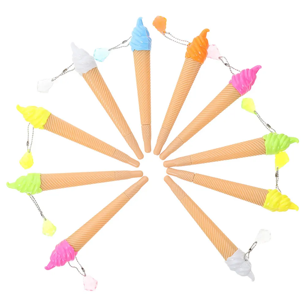 

10 Pcs Ice Cream Shaped Pens Cute Student Supplies Gel Ink Writing Tools Portable Signatures Mixed Colors Cartoon Gifts