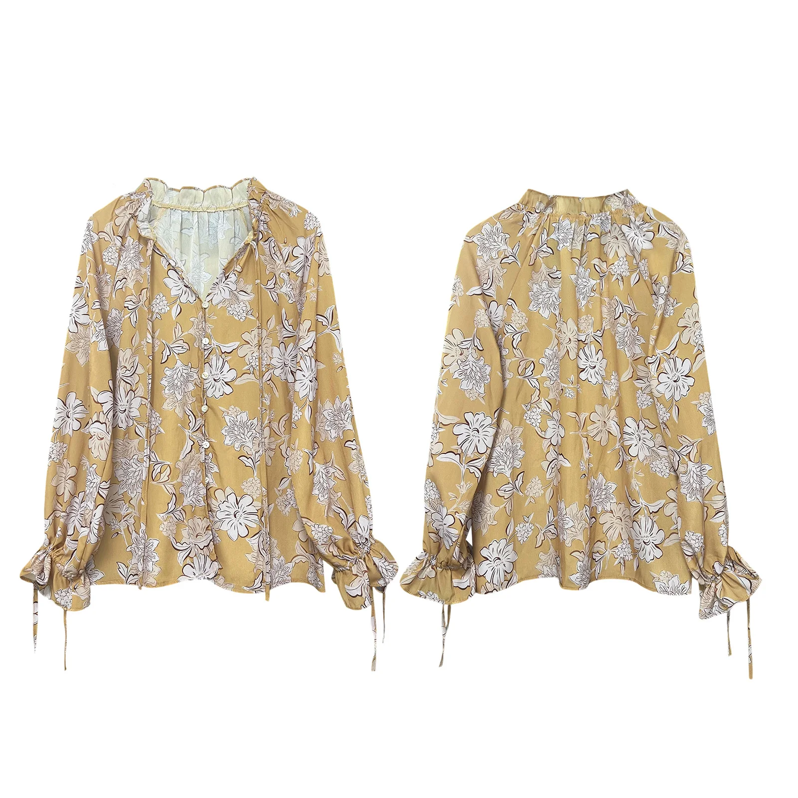 

Женская мода Бохо Цветочная рубашка с V-образным вырезом на пуговицах с длинным рукавом и завязками Повседневные топы Женская осенне-весенняя блузка Ретро Винтаж 90-х годов
