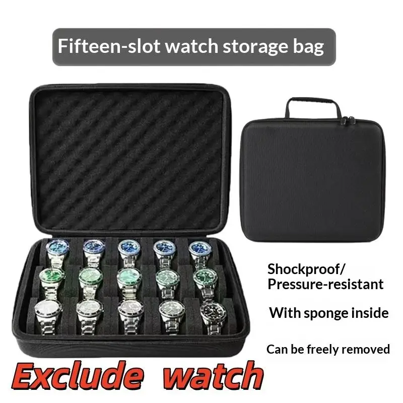 【xxx】Watch Carry Box Hard-Shell 15 Slots Watch Storage Organizer Case Fit For Large And Small Watches With Soft Foam Pillow[ZN]
