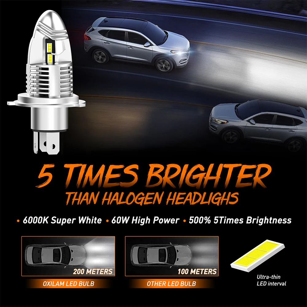 

2 шт. светодиодные лампы H4 9003 HB2 для фар, Canbus, ближний и дальний свет, для Honda, Ford Fiesta, Focus MK2, Audi, BMW, Mini Cooper, Renault