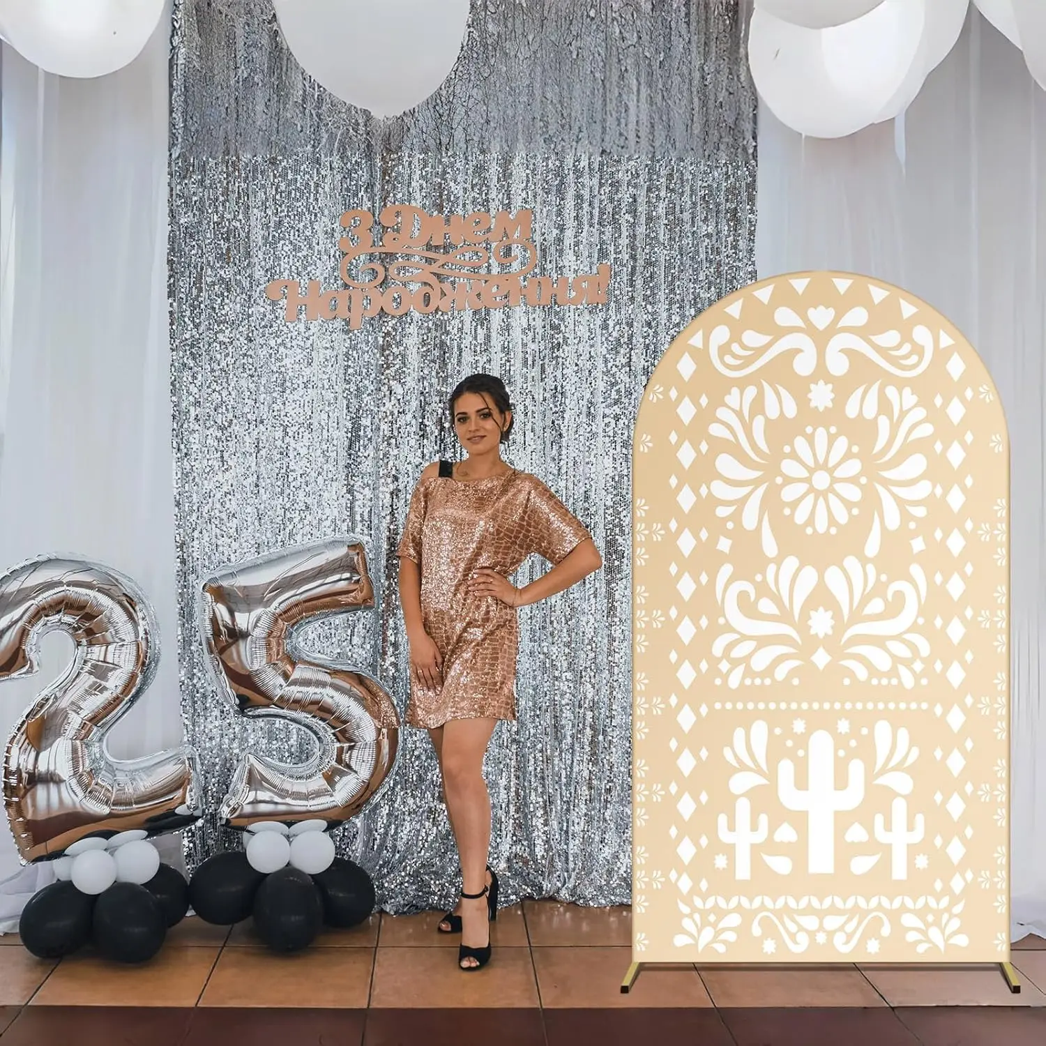 خلفية قوس بيج مكسيكية لحفلات الزفاف وحفلات الزفاف وغطاء حامل قوس قابل للتمدد وخلفية ديكور على شكل قوس كيارا #3