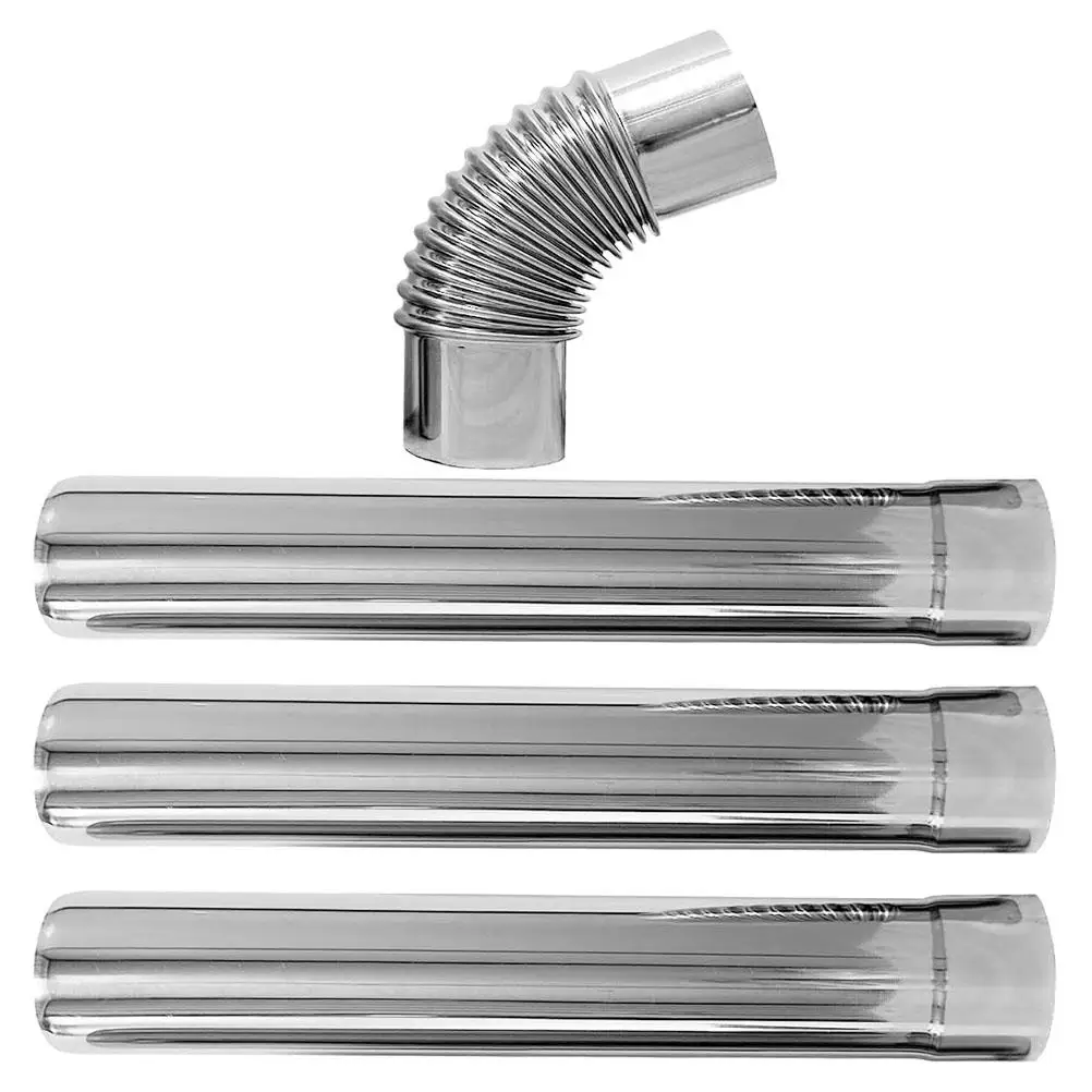 4pcs Stainless Steel Flue 90° Elbow Adapter 3x300mm Straight Tube Vent Chimney Flue Durable Easy Install
