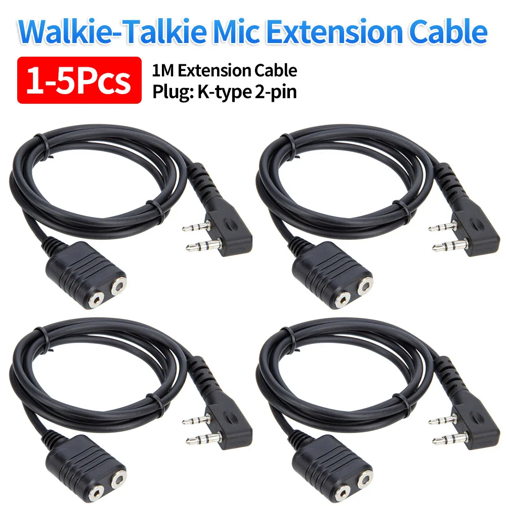 وصلة جهاز اتصال لاسلكي لباوفينج ، سماعة رأس ميكروفون ، كابل ميكروفون ، ملحقات راديو لحم الخنزير ، استبدال ، من من من من 1 م إلى 5