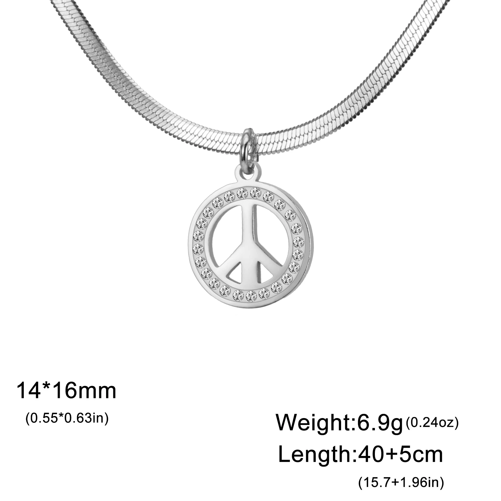 COOLTIME Edelstahl Frieden Symbol Halskette für Frauen Mode Runde Zirkon Kette Anhänger Amulett Schmuck Geschenk Großhandel – Detail 16