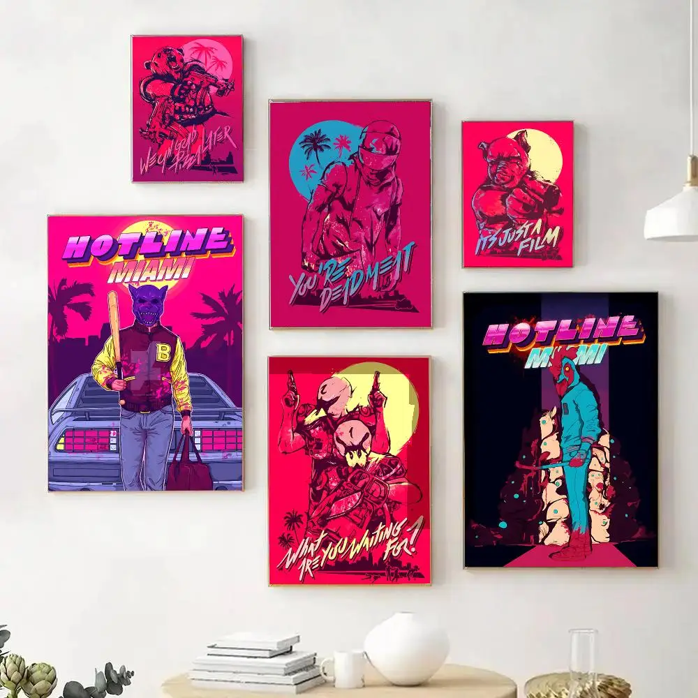 Action Game H-Hotline M-Miami Poster Wall Art Print Sticker for Bedroom Living Room Dorm Office Modern Home Decor