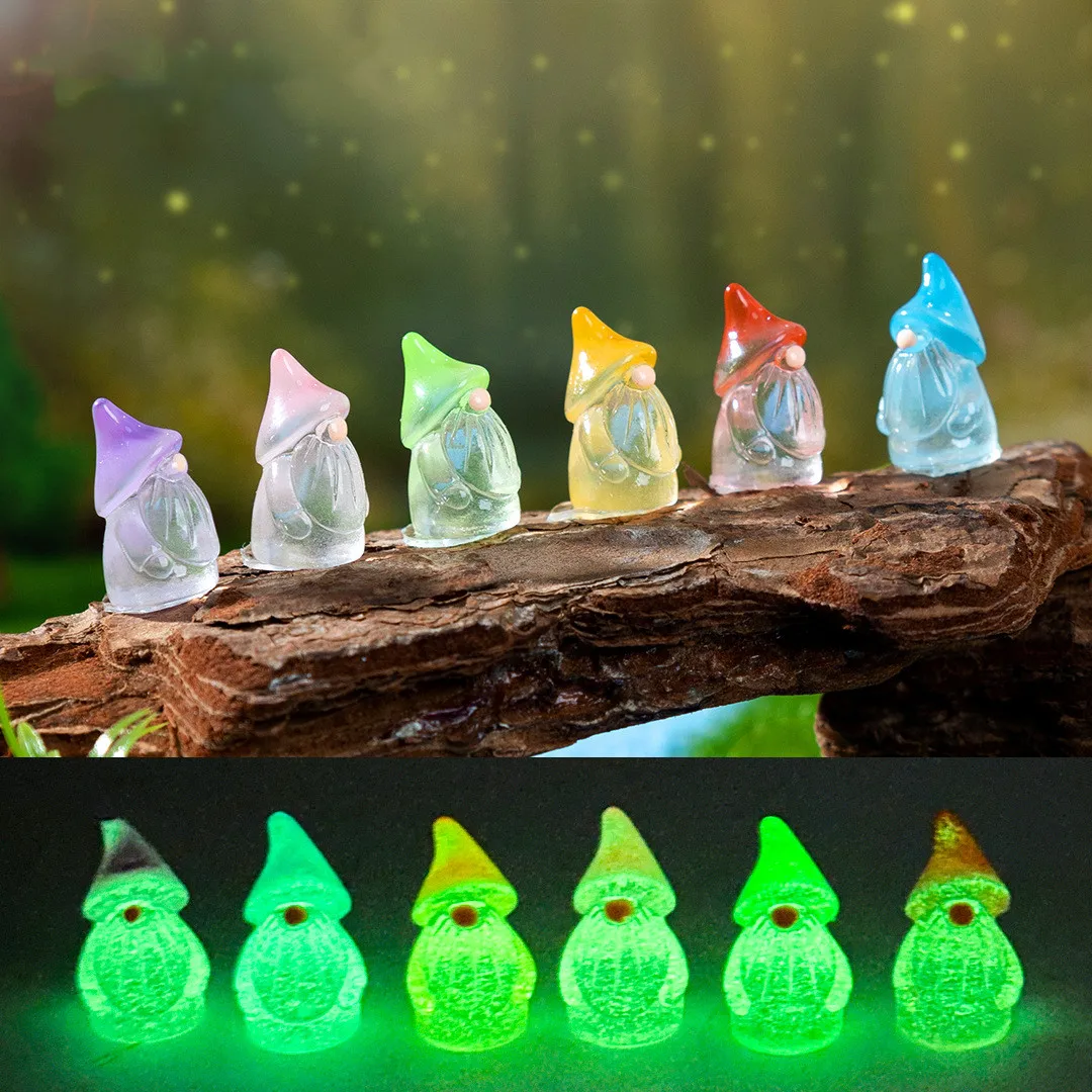 

6PCS Luminous Mini Gnomes Fairy Garden Miniatures Home Garden Accessories Forest Fairy Moss Micro Landscape Decoration