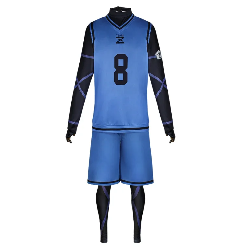 

Anime Blue Lock Bachira Meguru Cosplay Costume, numéro 8, combinaison bleue, haut précieux, short imbibé,