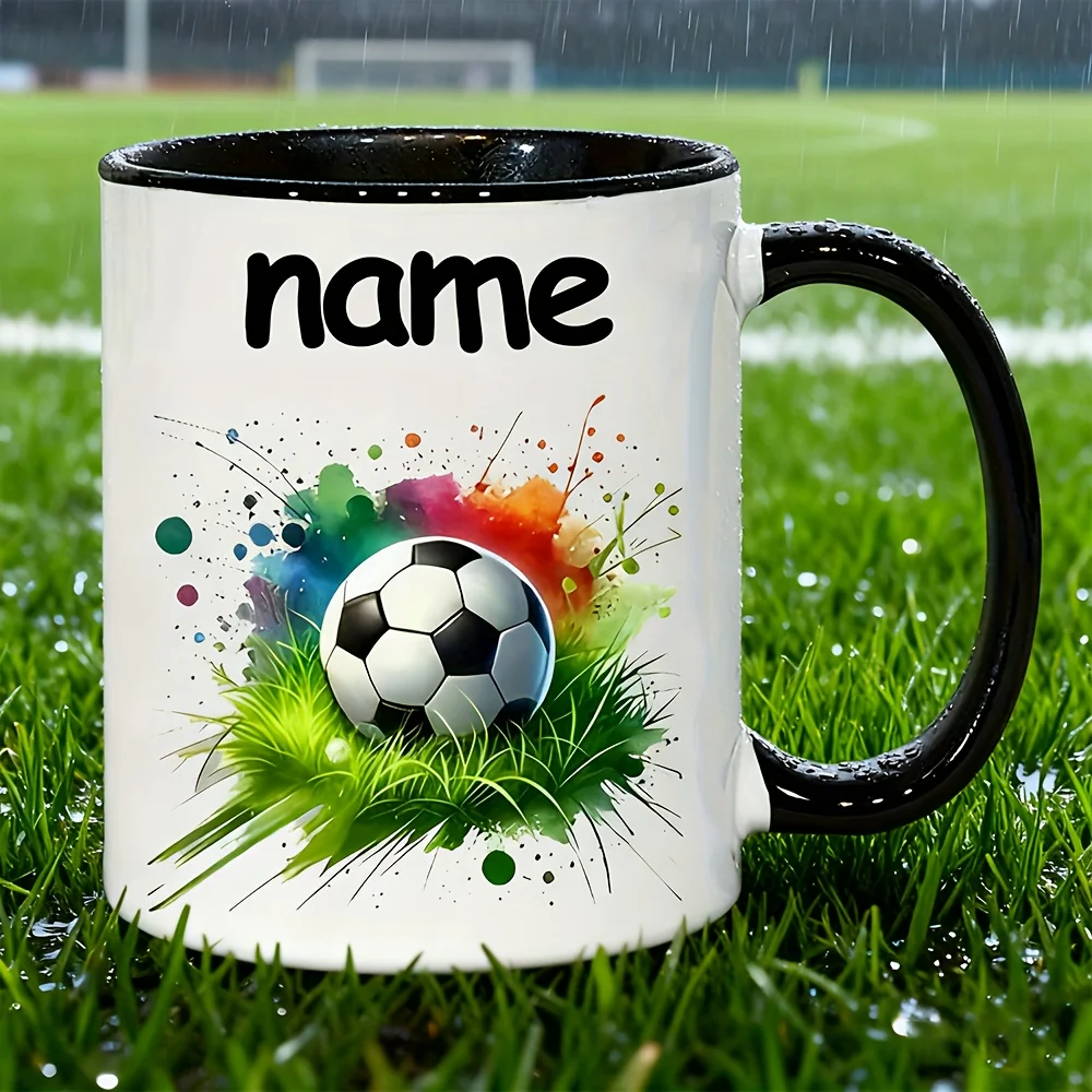 1 Personalized Football-Themed Mug, Customizable with Name and Text, Reusable, Made of Ceramic, Suitable for Coffee, Tea, Milk—Exclusive Gift for Football Fans, Ideal for Birthdays/Christmas, Hand Wash Only