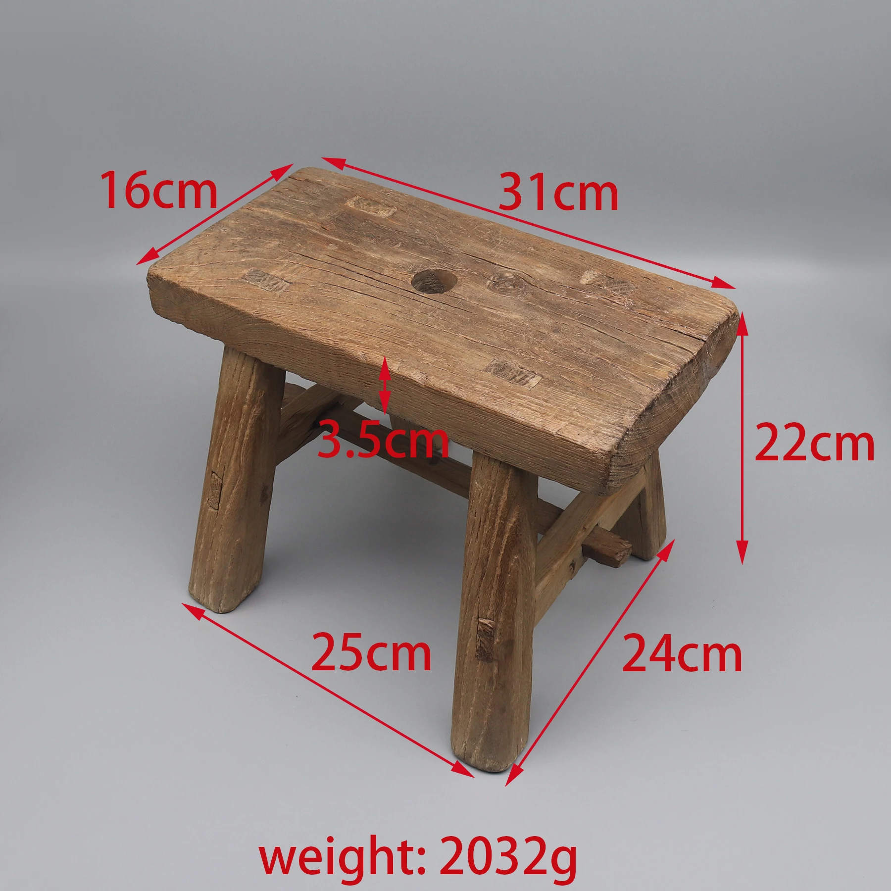Old Sturdy Kitchen Stool, Mini Bench, Small Side Table