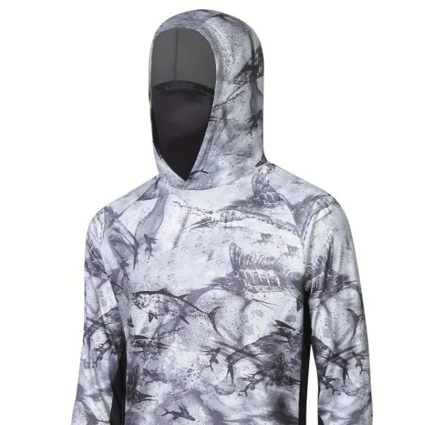 قميص صيد رجالي بغطاء للرأس وأكمام طويلة، سريع الجفاف للحماية من الشمس، ملابس رياضية صيفية قابلة للتنفس جاهزة للشحن