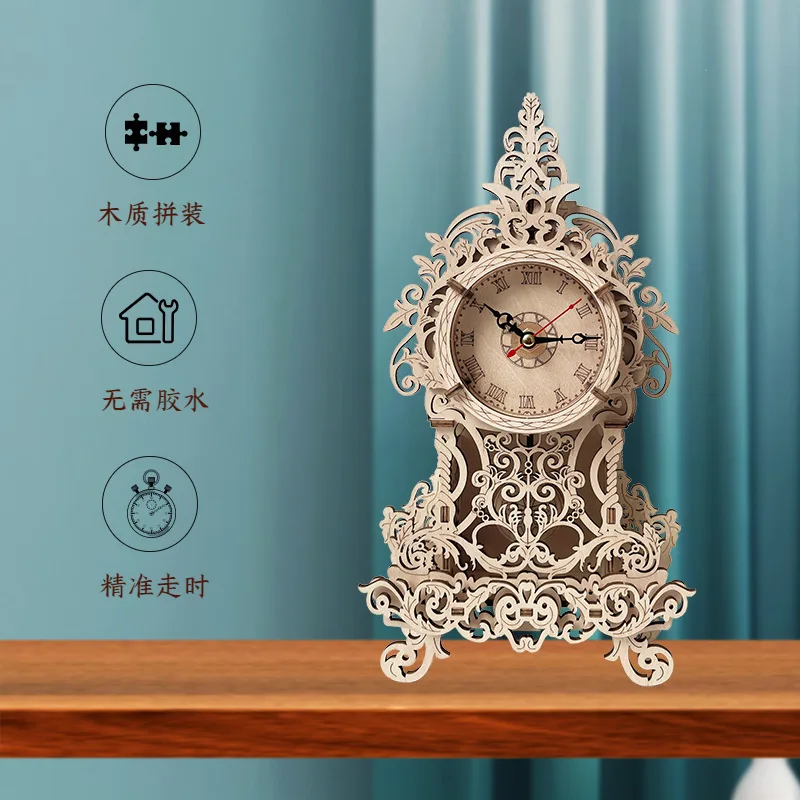 DIY wooden clock. Vintage pendulum clocks. Creative 3D puzzle clock model. Difficult DIY handmade, meaningful gift