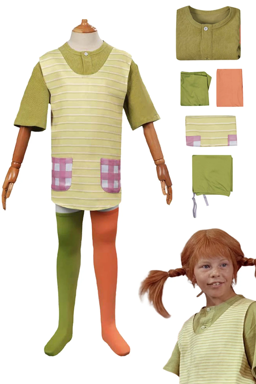 Longstocking disfraz de Cosplay para niños, Chaqueta de vestir, delantal, pantalones para niños, regalos de Carnaval de Halloween, traje de Roleplay