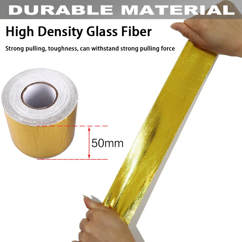 5 ซม. x 5 ม. เทปฉนวนกันความร้อนกาวสะท้อนแสงไฟเบอร์กลาสฉนวนกันความร้อนวัสดุสะท้อนแสงอุณหภูมิสูง 260 ℃   (500 ℉ )