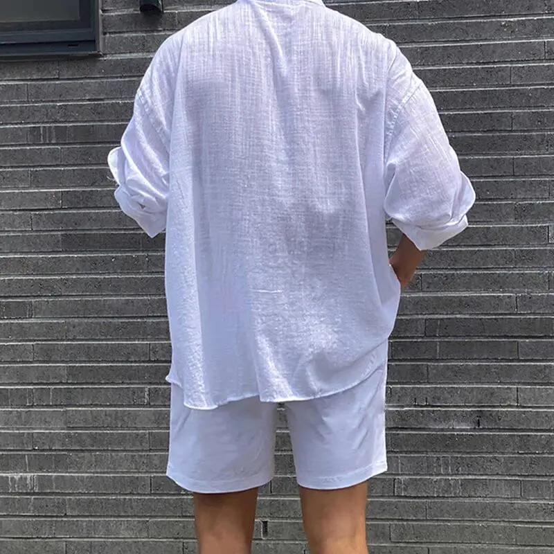 

American Sle Cotton Linen White irt Men's High End Loose Workwear Long Sve Outdoor Sports Sun Protection irt Breatha...