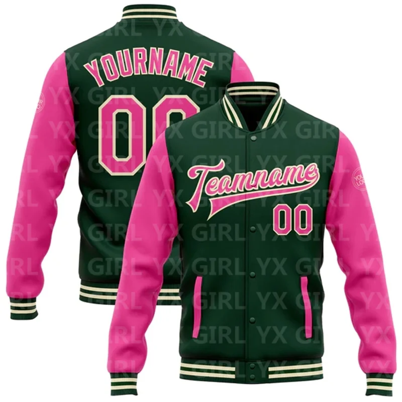 Custom Green OR Bomber Full-Snap Varsity Letterman Two Tone Jacket 3D Printed Baseball Button Jacket