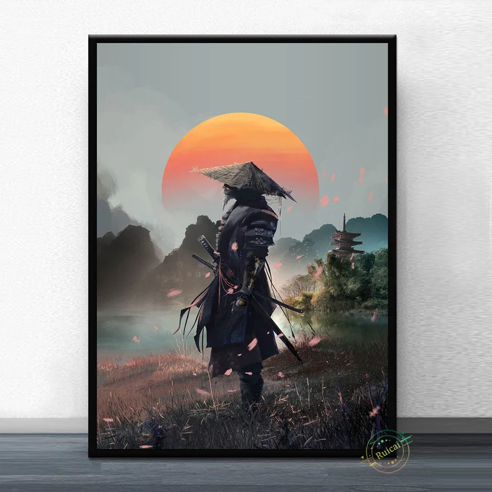 Japanese Samurai Poster Sunset Wall Art Print Home Decor Wall Picture For Living Room Painting Gift