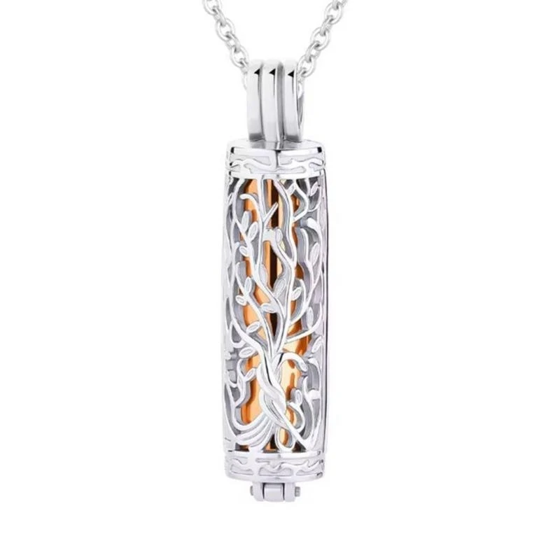 J0MC Elegant Pet Locket Necklace for Women Man Carved Tree Locket for Ashes/Hair