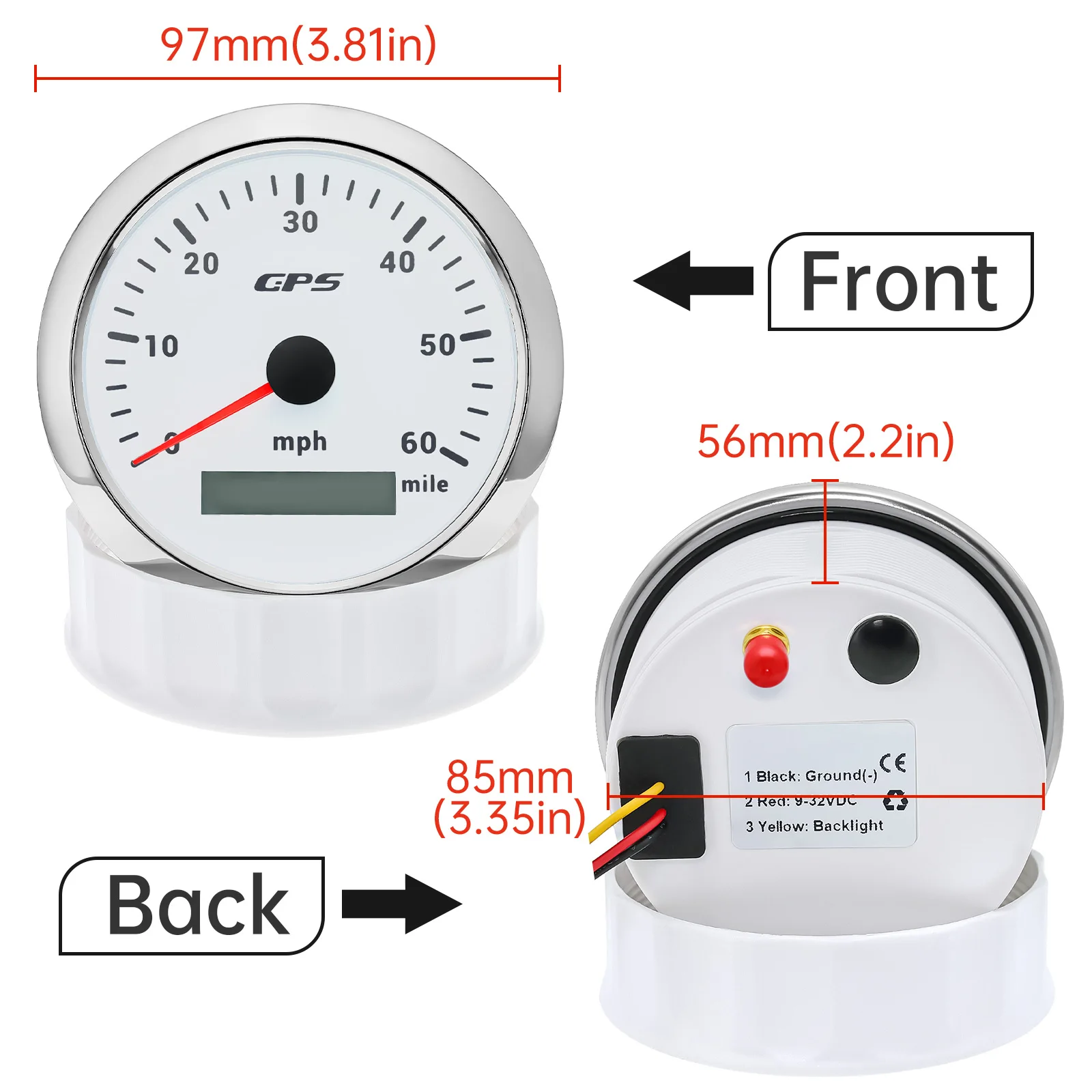 Compteur de Vitesse GPS Étanche 85mm avec Antenne GPS, Rétro-Éclairage de 7 Documents, 60MPH, pour Moto, Bateau, Voiture, Camion