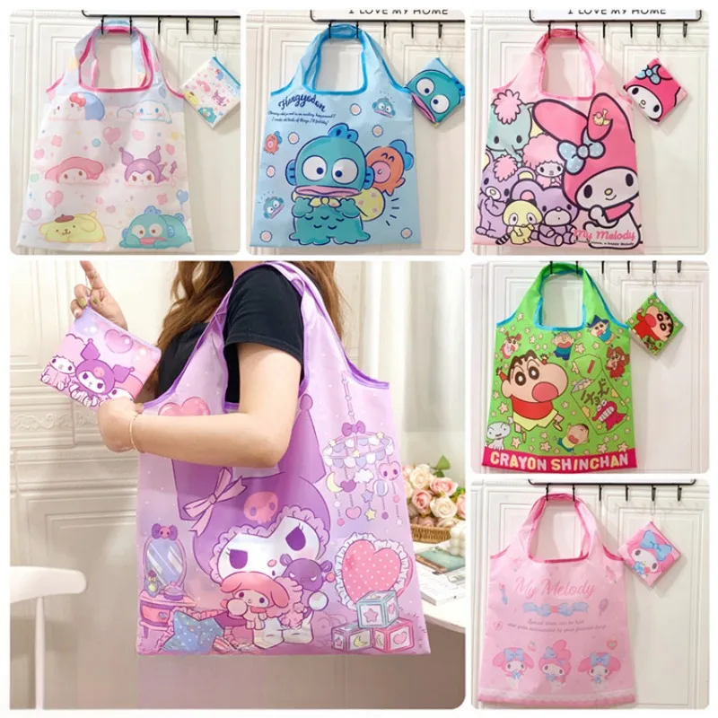 HelloKitty Sanrio Kawaii MyMelody Kuromi Cinnamoroll New Ins Shopping Bag Large-capacity Oxford Cloth Vest Bag Can Be Folded Bag