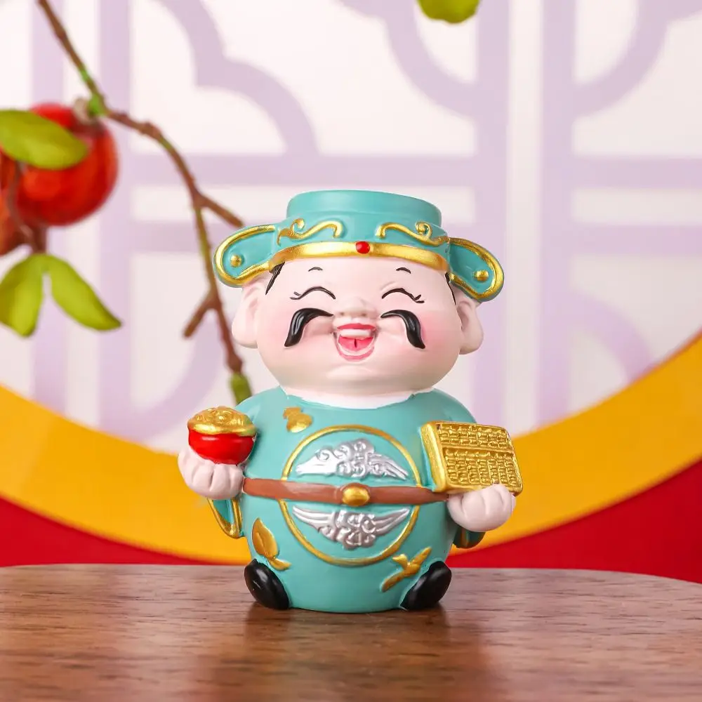 Creative Cute Mini God of Wealth Figurine Resin Blessing Lucky New Year Statue Fortune Chinese God Statue Desktop Car Ornament