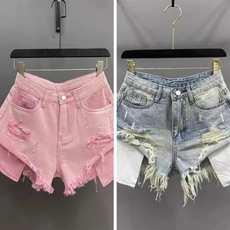 الصيف المرأة مثير منخفضة الخصر الجينز الدنيم السراويل هول ألف خط واسعة الساق السراويل ممزق الجينز فتاة Y2K ملابس الشارع الشهير غير رسمية بنطلون