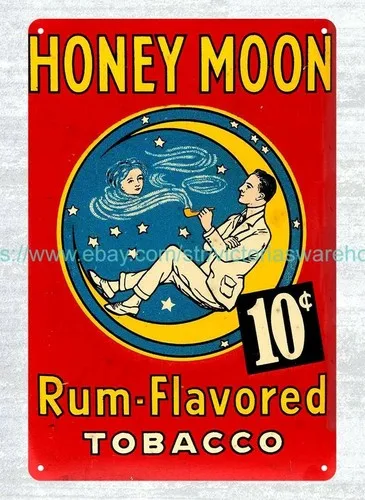 HONEY MOON RUM FLAVORED TOBACCO metal tin sign plaque wall decor