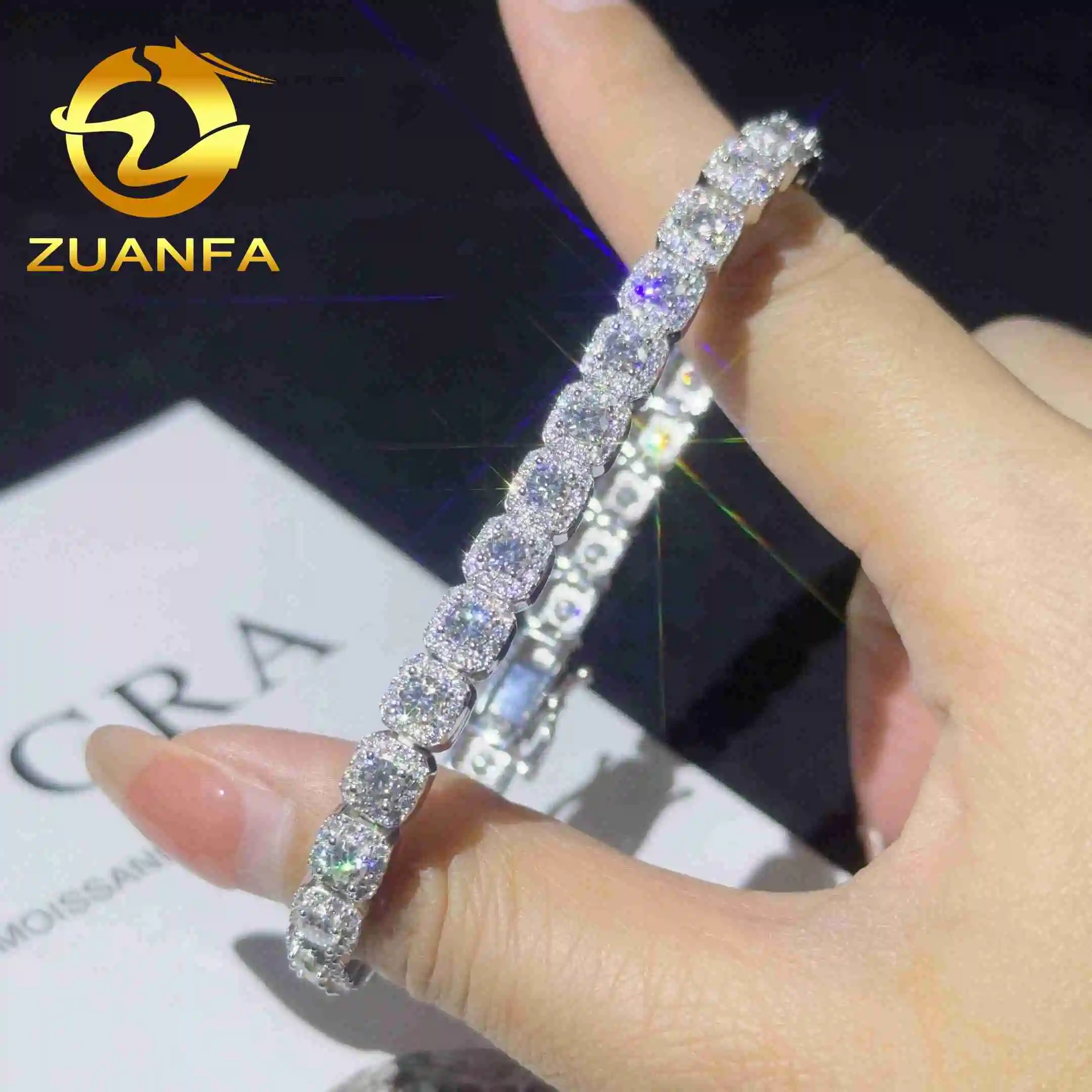 Shipping Ready 6mm Pass Diamond Tester Moissanite Hip Hop Bracelet Fashion Cuban Link Bracelet 925 Silver.
