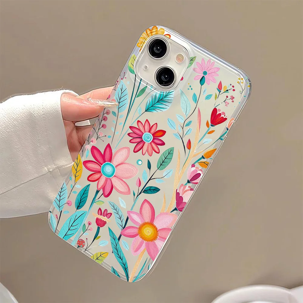 Luxury Lotus Flowers Phone Case For iPhone 11 15 Plus 17 Pro 16 14 Pro Max 12 13 15Pro Cases Funda Cute Aesthetics Florals Cover