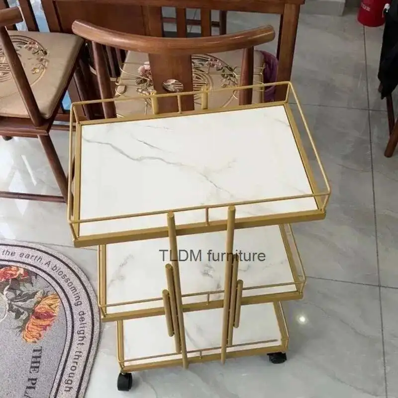 

Light Luxury Iron Salon Trolleys Modern Salon Furniture Multi-functional Auxiliary Cart with Wheels Simple Home Storage Trolley