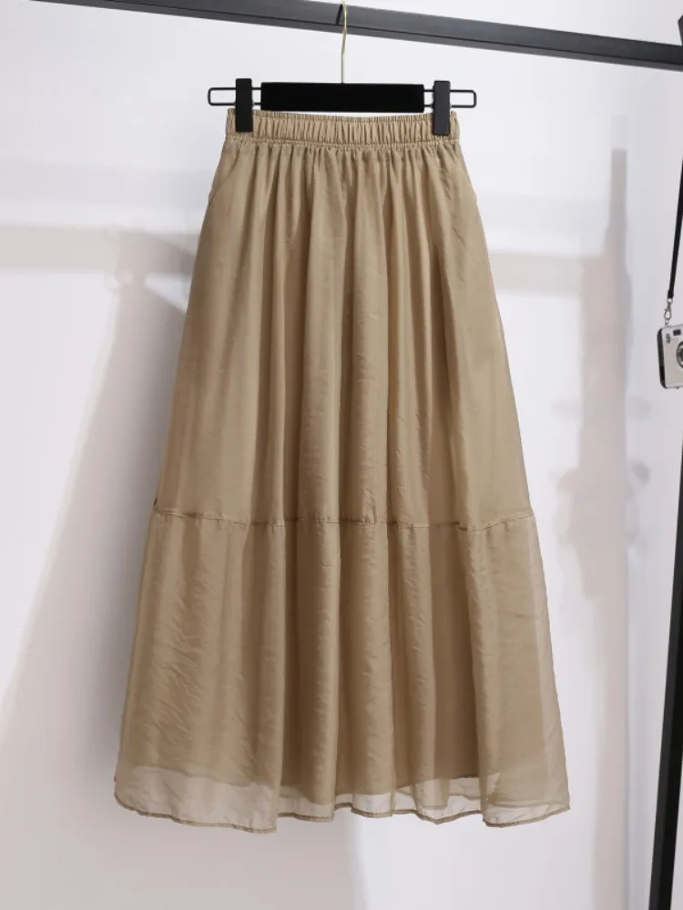 Spring Summer New Style Large Size A-Line Tulle Skirt Thin Beautiful Fashionable All-Match Full Skirt High Waist Long Skirt