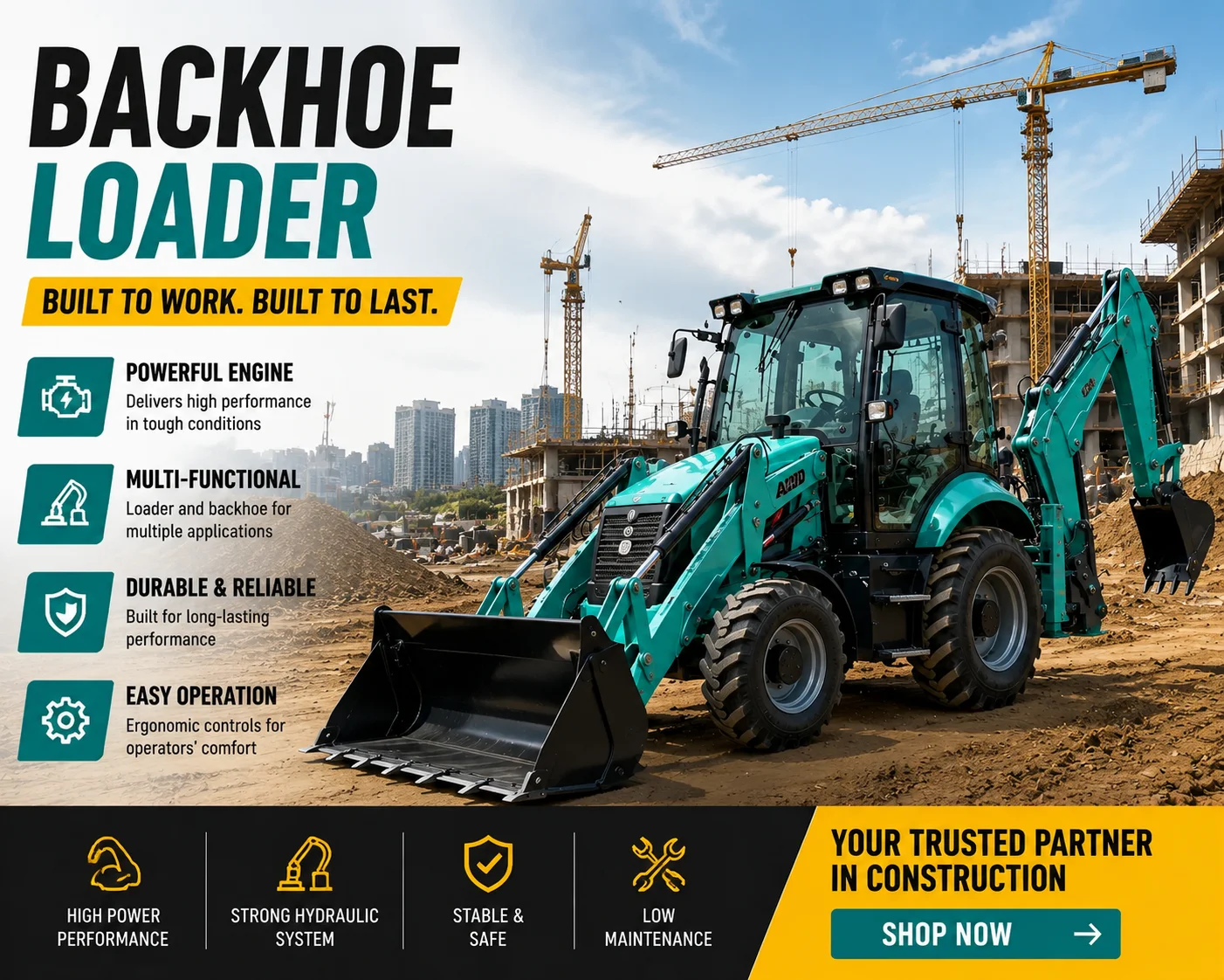 Custom CE Euro 5 Backhoe Loader Hydraulic Equipment for Municipal Landscaping and Building Construction