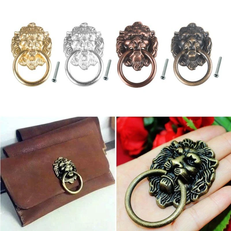 

652F Drawer Knob Retro Metal Cabinet Cupboard Door Pulls for Head Shaped Vintage Ring Pulls Wardrobe Box Handle Househol