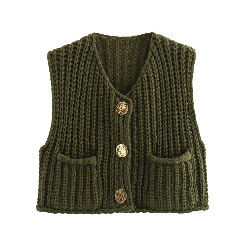 Gilets à col en V pour femmes, gilets monochromes, cardigans à simple boutonnage, gilet court décontracté, automne, hiver