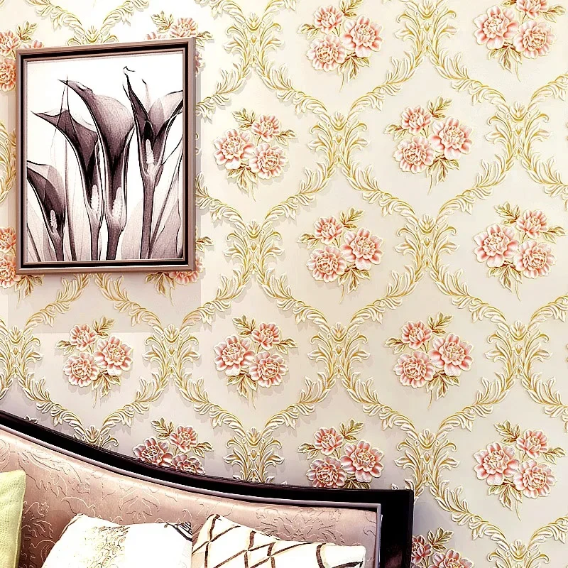 3d non-woven wallpaper pastoral flower living room bedroom hotel engineering special clearance wallpaper