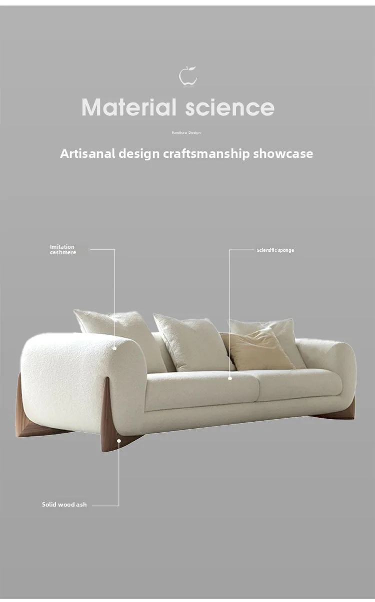 Wabi Sansan Lamb Fleece Fabric Sofa Designer Simple Three-person Nordic Living Room Small Unit Cream Wind