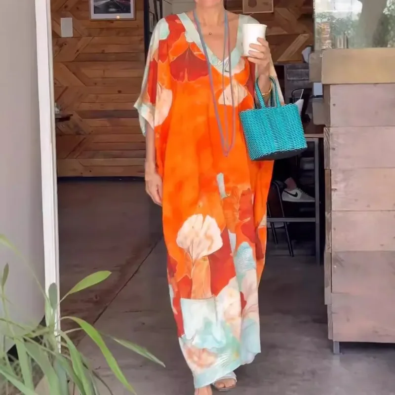 Dames casual losse jurk mode bloemenprint v-hals korte mouw trui jurken gewaad femme zomervakantie dameskleding