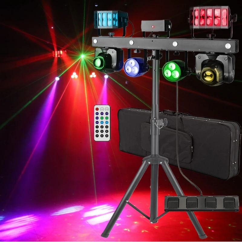 Portable Wireless RGBWA Moving Head Laser LED Light with Stand for Night Club KTV DJ Stage Performance Beam Effect DMX Control