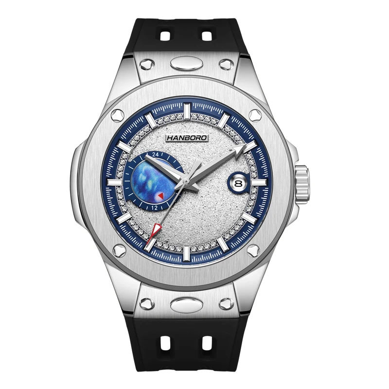 

HANBORO Men Automatic Watch 42mm Mechanical Wristwatch Luminous Miyota 8217 Quick Release Strap Sapphire Mirror 24 Hours