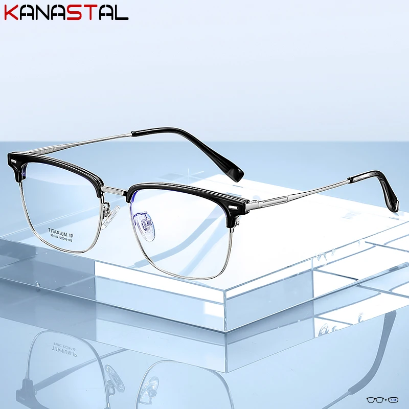 Men Pure Titanium Reading Glasses Prescription Optical Lenses Myopia Eyewear Women Blue Light Blocking Computer Eyeglasses Frame