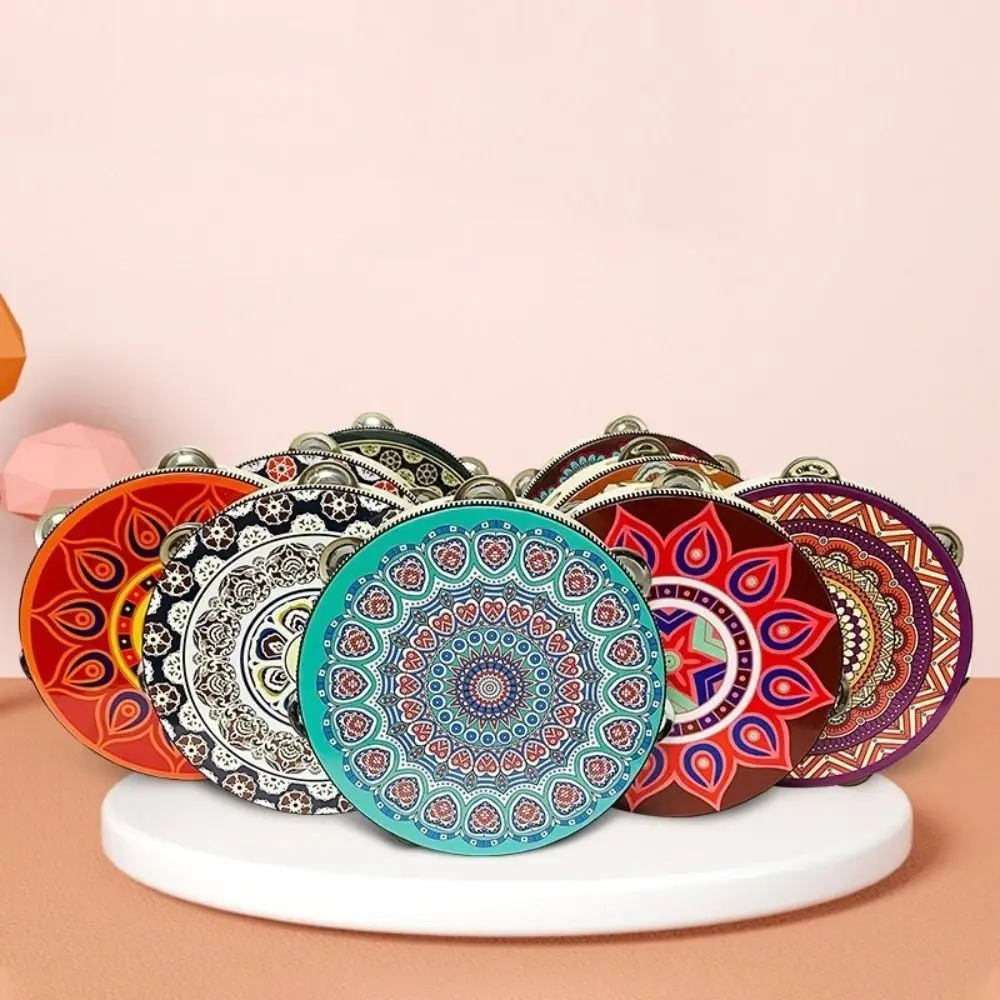 هدية خشبية فلوريت طبلة ذات يد النمط الصيني نمط الأزهار الدف Handbell صف واحد 8 بوصة أداة قرع الموسيقى للأطفال