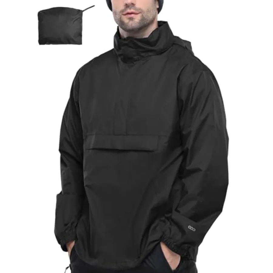 

33, 000Feet Men's Pullover Rain Jacket Waterproof with Hood Lightweight Packable Raincoat Windbreaker for Golf Travel