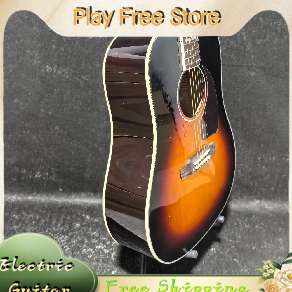 J45 Free Shipping 41 Inch Sunset Acoustic Guitar Solid Top Natural Mahogany Body Fixed Bridge Clear Sound Beginner Hot Sale New