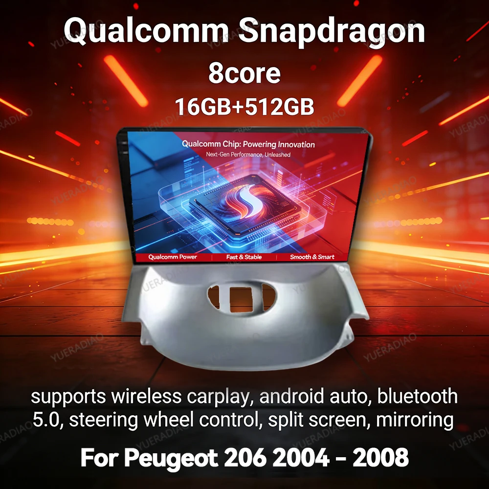 Autoradio Android 17 pour Peugeot 206 2004 - 2008 Qualcomm 2DIN GPS NAVI 4G WIFI Lecteur Multimédia Stéréo Vidéo QLED BT