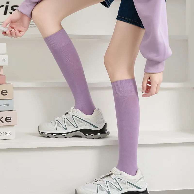 Dopamine Calf Socks, Children's Pure Cotton Socks, Boneless Candy Colored Mid Tube Socks, Knee Length Slim Leg Long Tube Socks