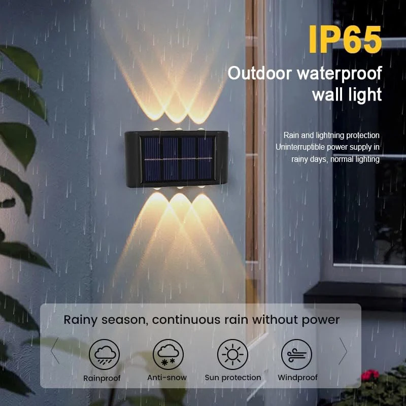 2Pack Solar Outdoor Wall Light 6LED Up Down Garden Lamp IP65 Waterproof for Terrace Fence Courtyard Patio Yard Pathway Decor
