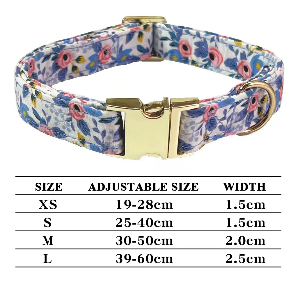 Customized Dog ID Tag Cotton Collars Persoalized Dog Collar Flower Printed Free Engraved Nameplate For Small Medium Large Dogs