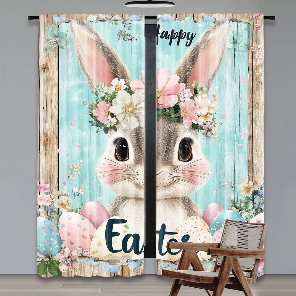 2Pcs Easter Spring Funny Bunny Theme Curtain Suitable For Bedroom Living Room Dining Room Study Office Decor