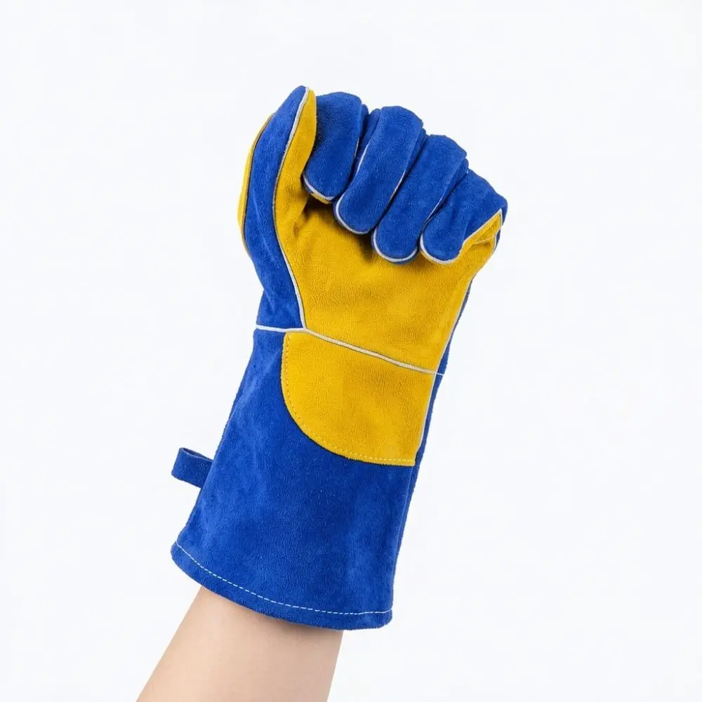 Industrial Welding Gloves Leather Extended Cuff Heat Resistant Safety Mittens Slip Resistant Gear For Metal Processing