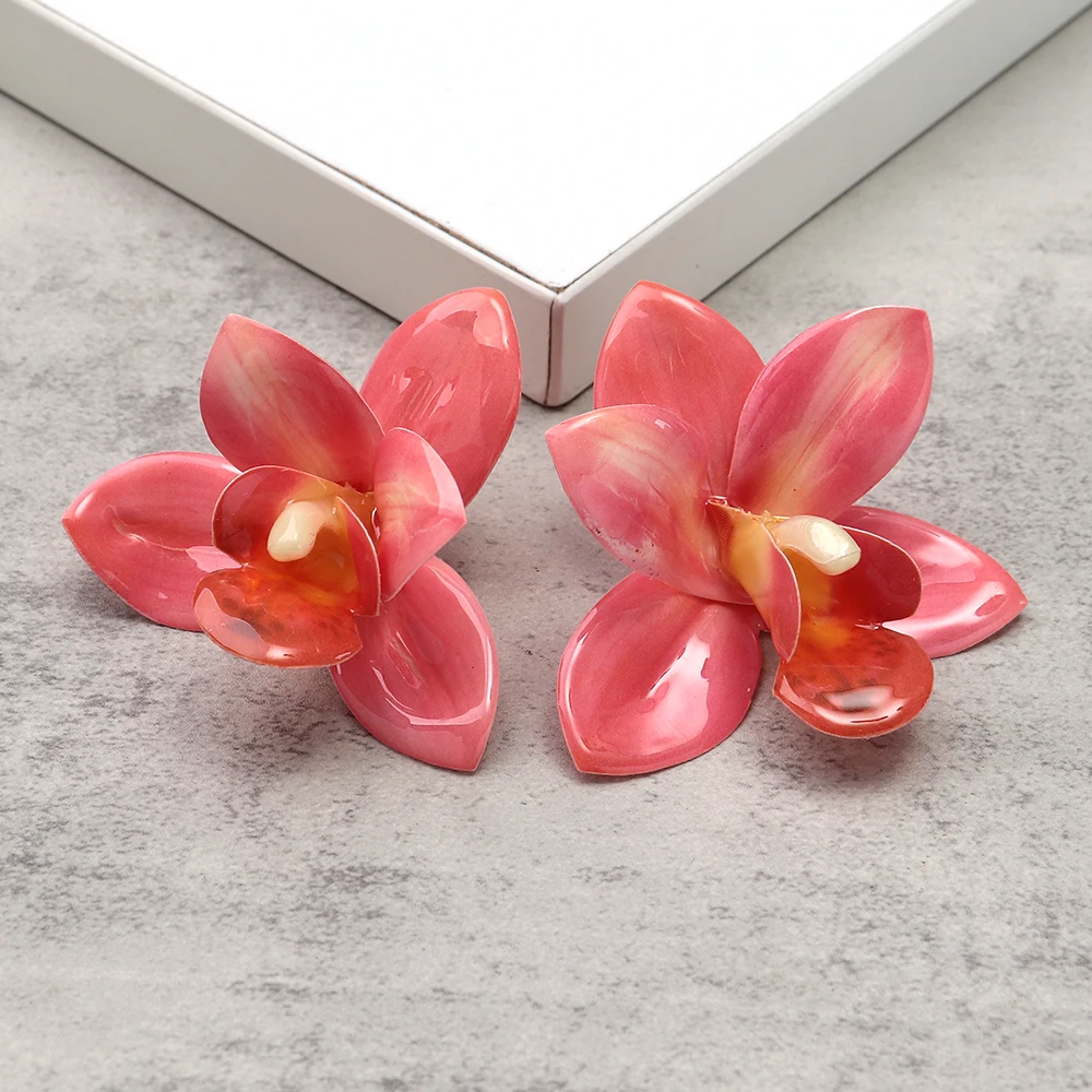 Übertriebene Bunte Große Blumen-Ohrstecker für Frauen Boho Harz-Blütenblatt-Ohrringe Persönlicher Modeschmuck Accessoires – Detail 9