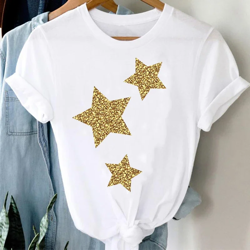 

Gold Star T-shirt Summer Color Fashion Gold Five-pointed Star Cool New Style Foreign Style Short Jacket Female Ins